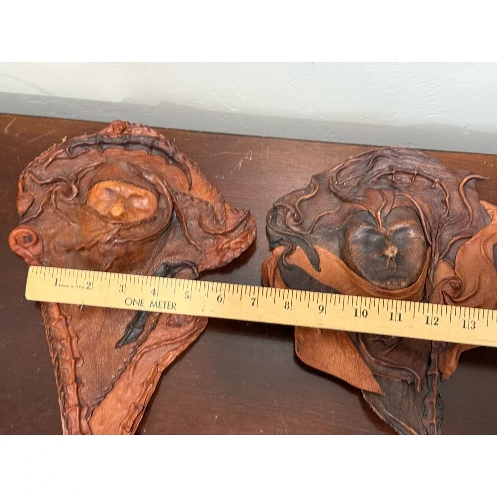 Lot Of 2 VTG Leather Face Mask Wall Art Male &Female Wall Mount Decor Spain